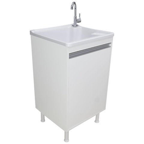 Tanque Lavanderia 26 Litros Torneira de Bancada + Gabinete Cor:branco