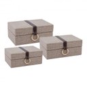 Ver imagem 1 de CONJUNTO. DE CAIXAS DE TECIDO MARROM COM DETALHES ESTILO COURO E P BTC Decor