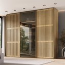 Ver imagem 1 de Guarda-Roupas Nilo 274,2cm 3 Portas com Porta Ripada e Reflecta c/LED Olmo 1280