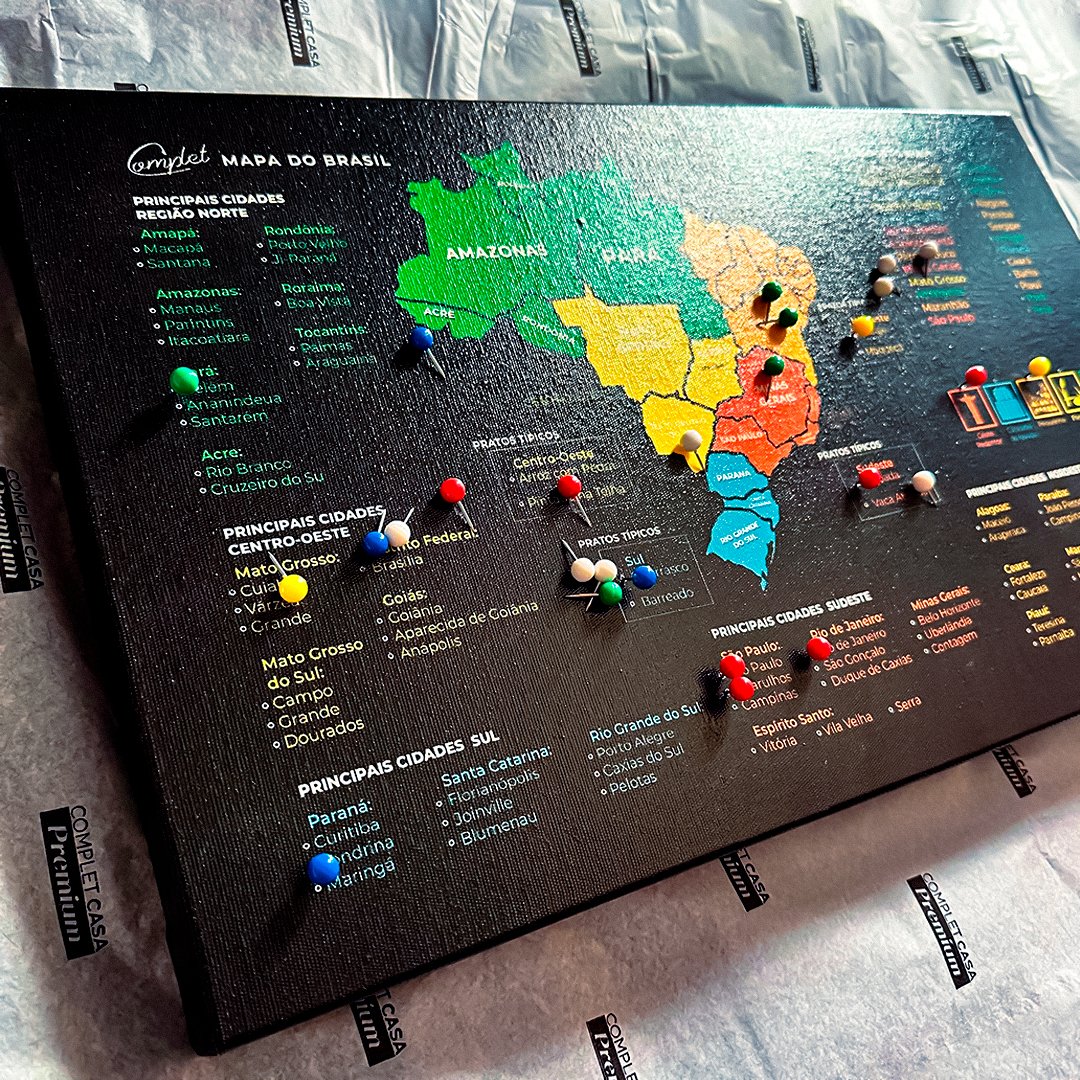 Quadro Mapa do Brasil Marcar Viagens | Pronto para Pendurar - 3