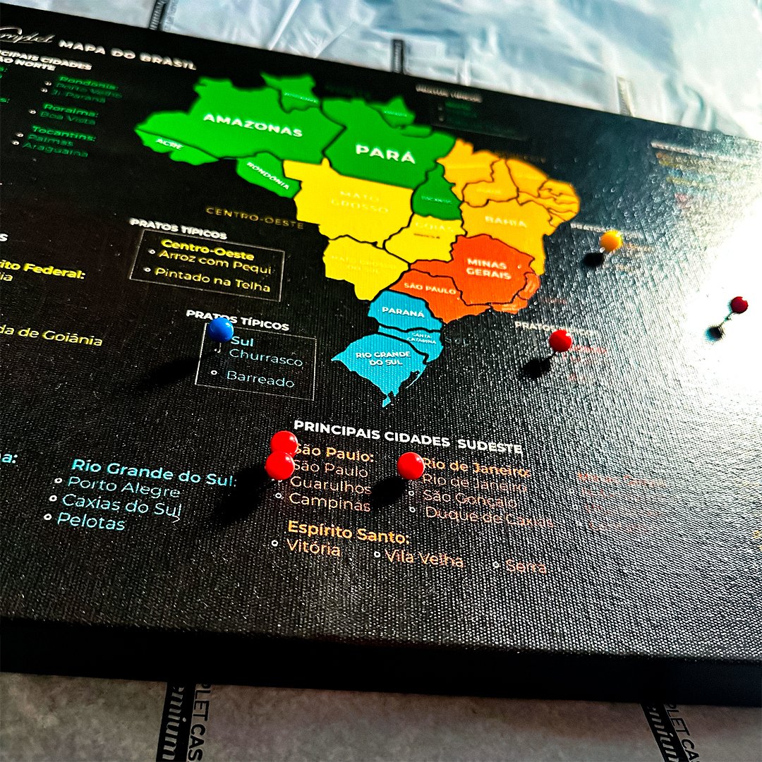 Quadro Mapa do Brasil Marcar Viagens | Pronto para Pendurar - 5
