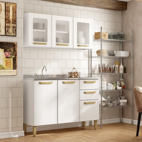 Cozinha Compacta 100% Aço 2 Gavetas Bella Branco Bertolini - Branco