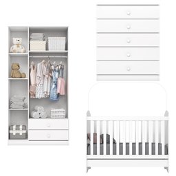 Quarto de Bebê com Guarda-roupa 3 Portas Cômoda e Berço 3 em 1 Lápis de Cor Espresso Móveis - 4