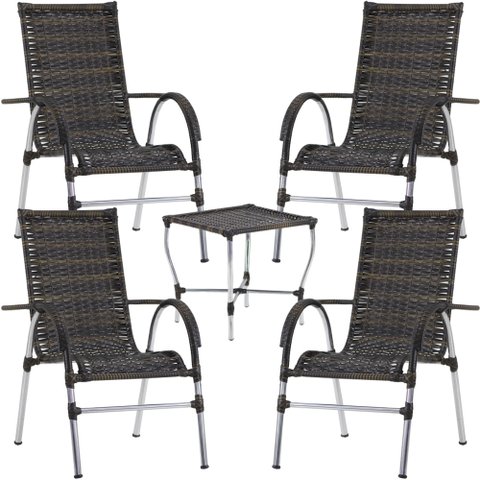 Jogo 4 Cadeiras e Mesa para Área, Jardim e Churrasqueira Trama Original