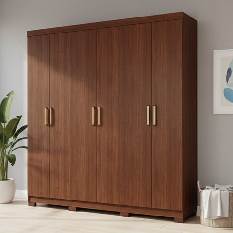 Guarda-Roupa Casal 6 Portas com Pé e Espelho Interno Giratório 199cm 100% MDF Paraty Espresso Móveis Marrom/Jequitiba