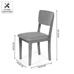 Conjunto 4 Cadeiras de Jantar Estofada em Madeira Maciça Ella Preto/Cinza Claro - 5 Conjunto 4 Cadeiras de Jantar Estofada em Madeira Maciça Ella Preto/Cinza Claro - 5
