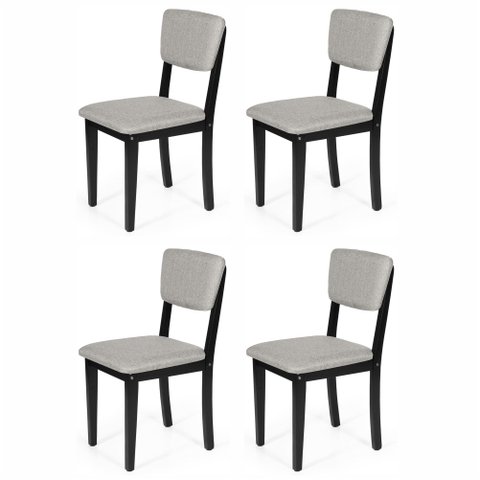 Conjunto 4 Cadeiras de Jantar Estofada em Madeira Maciça Ella Preto/Cinza Claro