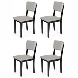 Conjunto 4 Cadeiras de Jantar Estofada em Madeira Maciça Ella Preto/Cinza Claro - 1 Conjunto 4 Cadeiras de Jantar Estofada em Madeira Maciça Ella Preto/Cinza Claro - 1