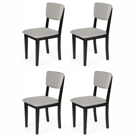 Kit 4 Cadeiras de Jantar Madeira Maciça Estofadas Ella Preto e Cinza Claro - Straub Web