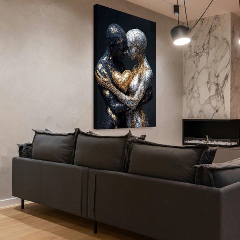 Quadro Decorativo a Conexão entre Almas Dourado Prata Sala Quarto Casa Escritório