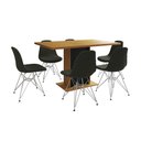 Ver imagem 6 de Mesa Jantar Londres Retangular Canela 137x90 Base Preta 6 Cadeiras Estofadas Verde Ferro Branco