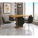 Ver imagem 1 de Mesa Jantar Londres Retangular Canela 137x90 Base Preta 6 Cadeiras Estofadas Verde Ferro Branco