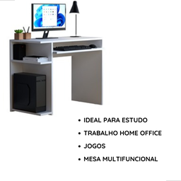 Escrivaninha Gamer com Suporte para Teclado Extensível e Prateleiras – Jm3 Móveis:branco - 4