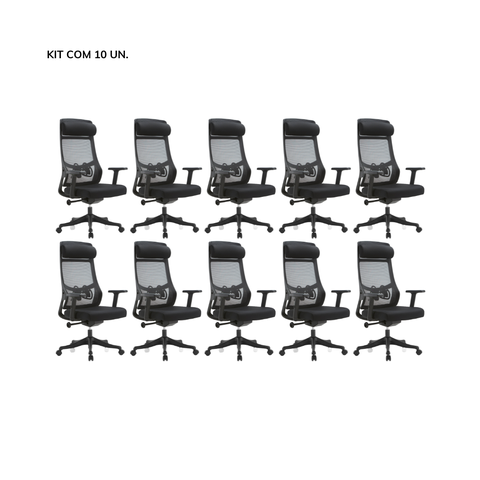 Kit 10 Cadeiras de Escritório Presidente Core - Preta