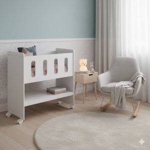 Mini Berço Moisés Zain Branco Brilho 3 em 1 Vira Escrivaninha ou Trocador Quarto de Bebê - Reller