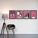 Ver imagem 2 de Kit 4 Quadros Artes Bauhaus Rosa e Preto 33x24cm:moldura Branca