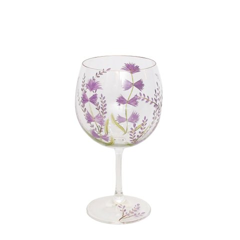 Taça para Gin Cristal Pintada À Mão Flor Lilás