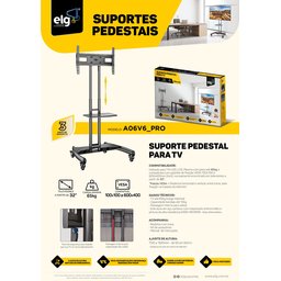 Suporte Pedestal Móvel para Tv, Elg, A06v6_s, Tvs 32" a 75", Altura Ajustável, Inclinação, com Rodas - 5