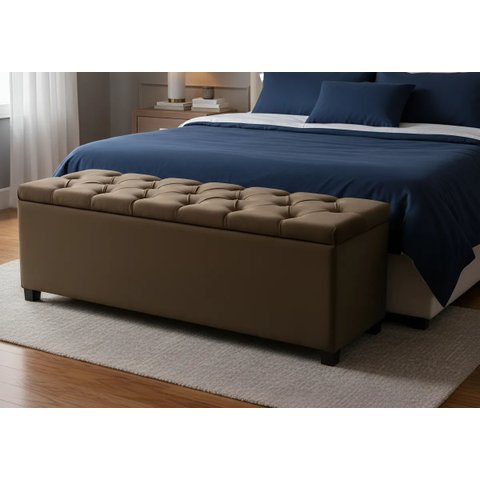 Puf Baú Estofado Casal Tamanho de 140x40x45cm Cor Marrom - Tecido em Veludo Suede Liso