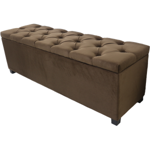 Puf Baú Estofado Casal Tamanho de 140x40x45cm Cor Marrom - Tecido em Veludo Suede Liso