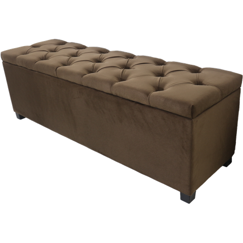 Puf Baú Estofado Casal Tamanho de 140x40x45cm Cor Marrom - Tecido em Veludo Suede Liso