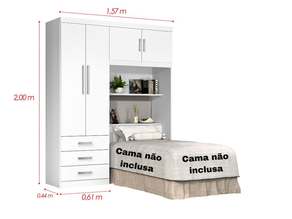 Guarda Roupa Solteiro com Cabeceira Branco ou Branco/lilás J&a Móveis Cancun 200x158x47 - 5