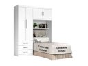 Ver imagem 4 de Guarda Roupa Solteiro com Cama Branco ou Branco/Lilás J&A Móveis Cancun