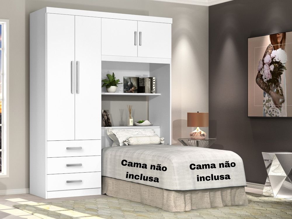 Guarda Roupa Solteiro com Cabeceira Branco ou Branco/lilás J&a Móveis Cancun 200x158x47 - 3