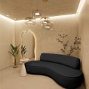 Ver imagem 2 de Sofá Curvo 2 Lugares Orgânico Escritório Recepção Sala Amsterdã 130cm Linho - Doce Sonho Móveis