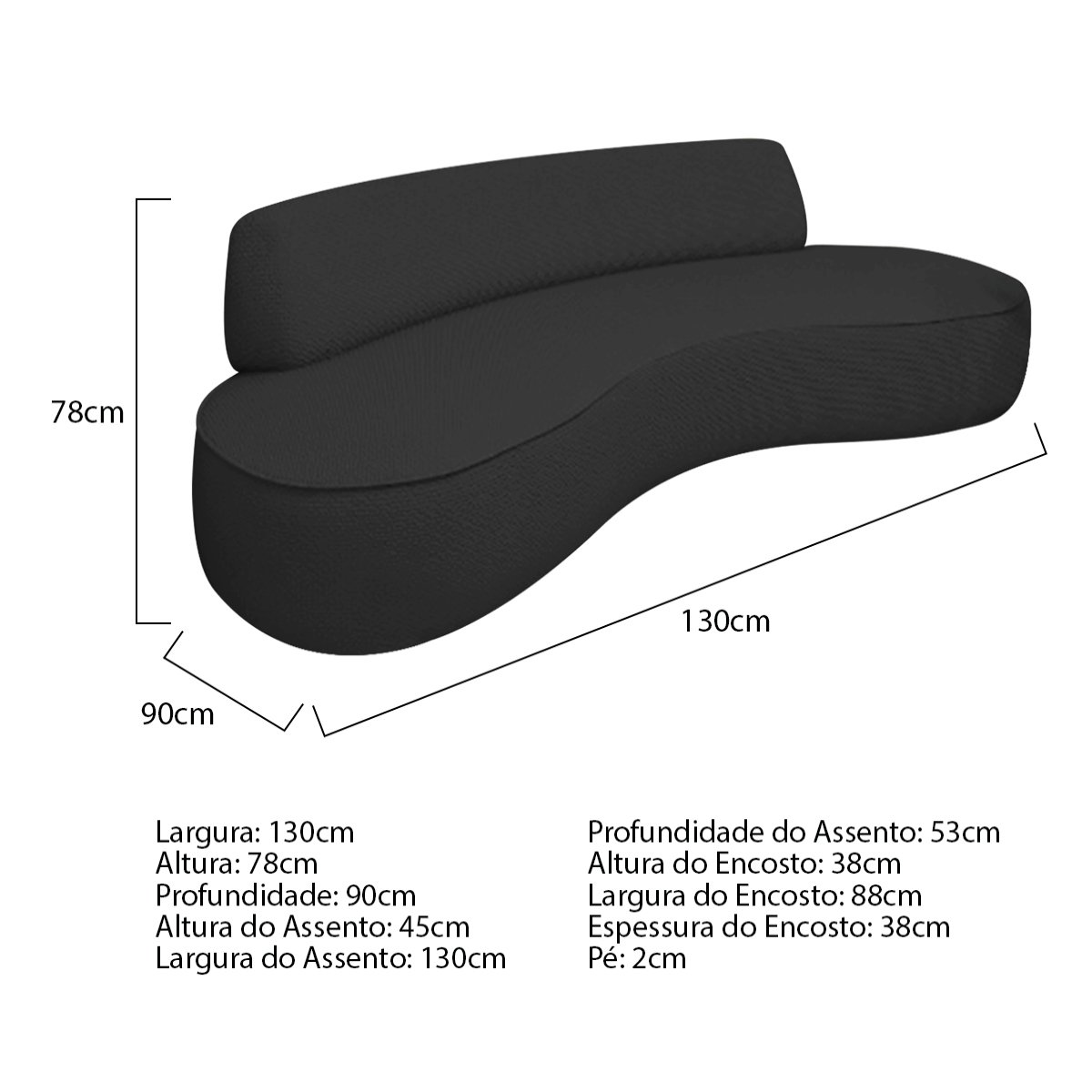 Sofá Curvo 2 Lugares Orgânico Escritório Recepção Sala Amsterdã 130cm Linho - Doce Sonho Móveis - 3