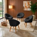 Ver imagem 1 de Kit 4 Poltrona Sala Decorativa Louis Veludo Preto Pés Palito Castanho
