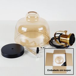 Kit Pendente de Vidro Âmbar Ágata + Lâmpada LED Bivolt Filamento Espiral Original - 4