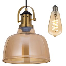 Kit Pendente de Vidro Âmbar Ágata + Lâmpada LED Bivolt Filamento Espiral Original - 1