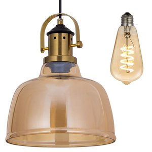 Kit Pendente de Vidro Âmbar Ágata + Lâmpada LED Bivolt Filamento Espiral Original