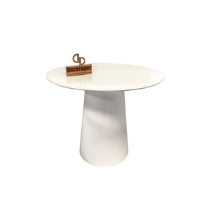 Mesa de Canto Cone Laqueado com Tampo Vidro 60cm Branco 70cm