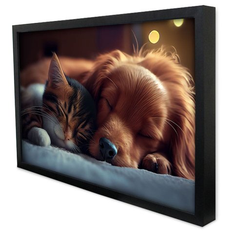 Quadro Decorativo Amigos Pet em Moldura Caixa Tacolado Moldura Caixa 3cm Preta sem Vidro 80 X 120cm