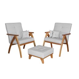 Kit 2 Poltrona 1 Namoradeira Giovana com 1 puff linho White Off Ideal Moveis - 4
