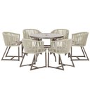 Ver imagem 1 de Mesa com 6 Cadeiras de Jantar Roma 120cm e Noronha em Alumínio Marrom Corda Náutica Estofado 6 Trama