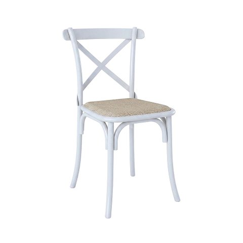 Cadeira de Jantar X em Aço com Assento Corano Bege para Sala e Cozinha Conforto e Designer - Branca