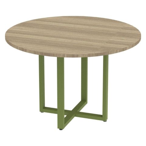 Mesa de Reunião Redonda P25 Pandin 110 Cm (largura) Tampo Mdp Noce Naturalle Pé Aço Tubular Verde