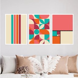 Kit 3 Quadros Bauhaus Dopamina 33x24cm:Madeira preta - 2