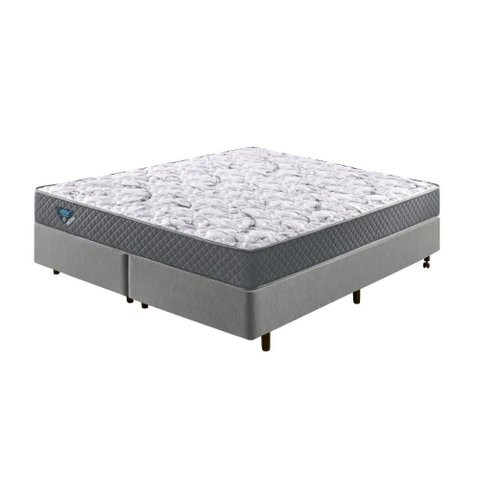 Cama Box Queen Size 158x198 Courino Linho Cinza com Colchão Mola Ensacada