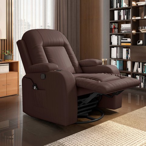 Poltrona do Papai Reclinável Massagem e Aquecimento Giratório Balanço 2 Porta Copos Mark Pu Marrom C