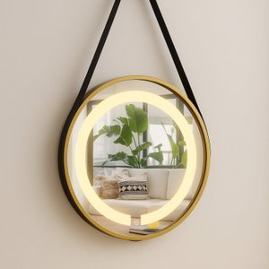 Espelho Redondo Iluminado 40cm com Alça Touch 2 Leds com Alça Adnet Reduna