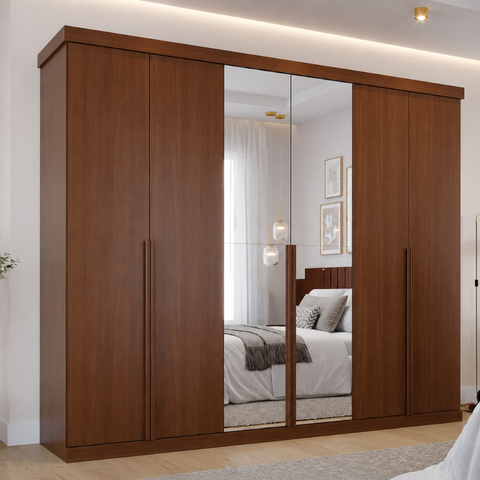 Guarda Roupa Casal Copacabana 6 Portas 6 Gavetas com Espelho MDF Pm Home