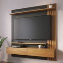 Ver imagem 1 de Painel para TV 65 pol com Bancada Suspensa 150cm Will C04 Noce Milano Preto Fosco - Lyam Decor