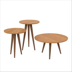 Conjunto Mesa de Centro/lateral/apoio Decorativa Slim Cinamomo Redonda Pés Palito - Patrimar Móveis