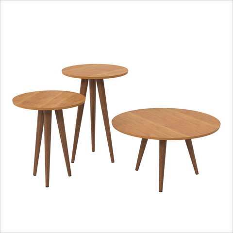 Conjunto Mesa de Centro/lateral/apoio Decorativa Slim Cinamomo Redonda Pés Palito - Patrimar Móveis