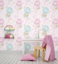 Ver imagem 1 de Papel de Parede Infantil Balão com Fundo em Nuvens Rosas