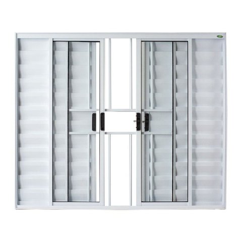 Janela Veneziana 6 Folhas Central com Grade Vidro Liso 100x100 Ecosul Esquadrisul Branco